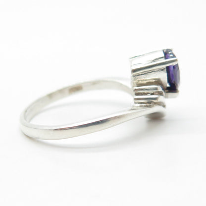 925 Sterling Silver Vintage Real Pear-Cut Amethyst Gem Arrow Ring Size 7.5