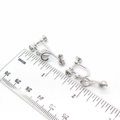 CALVI 925 Sterling Silver Vintage Rhinestone Screw Back Earrings