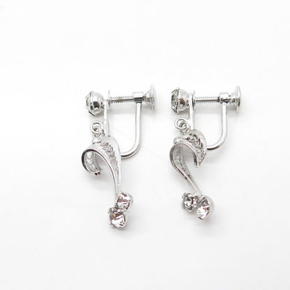 CALVI 925 Sterling Silver Vintage Rhinestone Screw Back Earrings