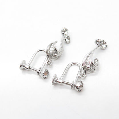 CALVI 925 Sterling Silver Vintage Rhinestone Screw Back Earrings