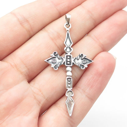 925 Sterling Silver Vintage Swirl Scroll Religious Cross Pendant