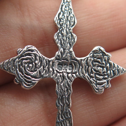 925 Sterling Silver Vintage Swirl Scroll Religious Cross Pendant