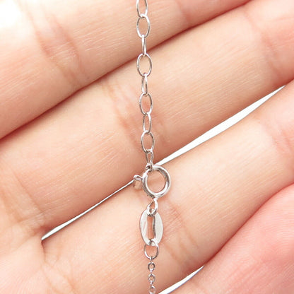 925 Sterling Silver White C Z Round Charm Cable Chain Necklace 18"