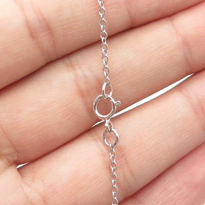 925 Sterling Silver White C Z Round Charm Cable Chain Necklace 16"