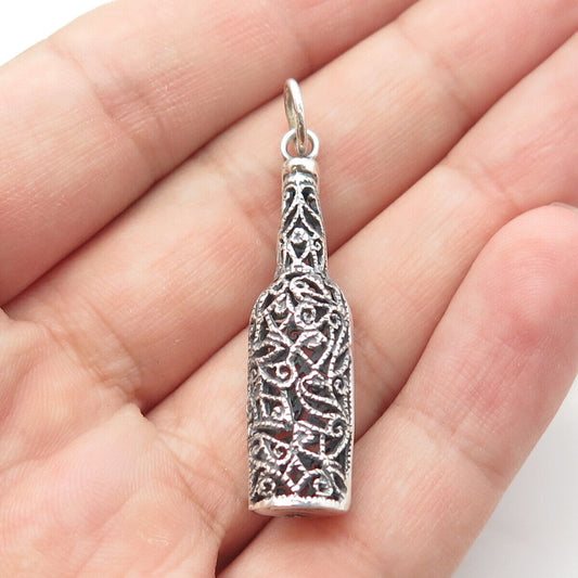 925 Sterling Silver Vintage Bottle Scroll Swirl Hollow Pendant