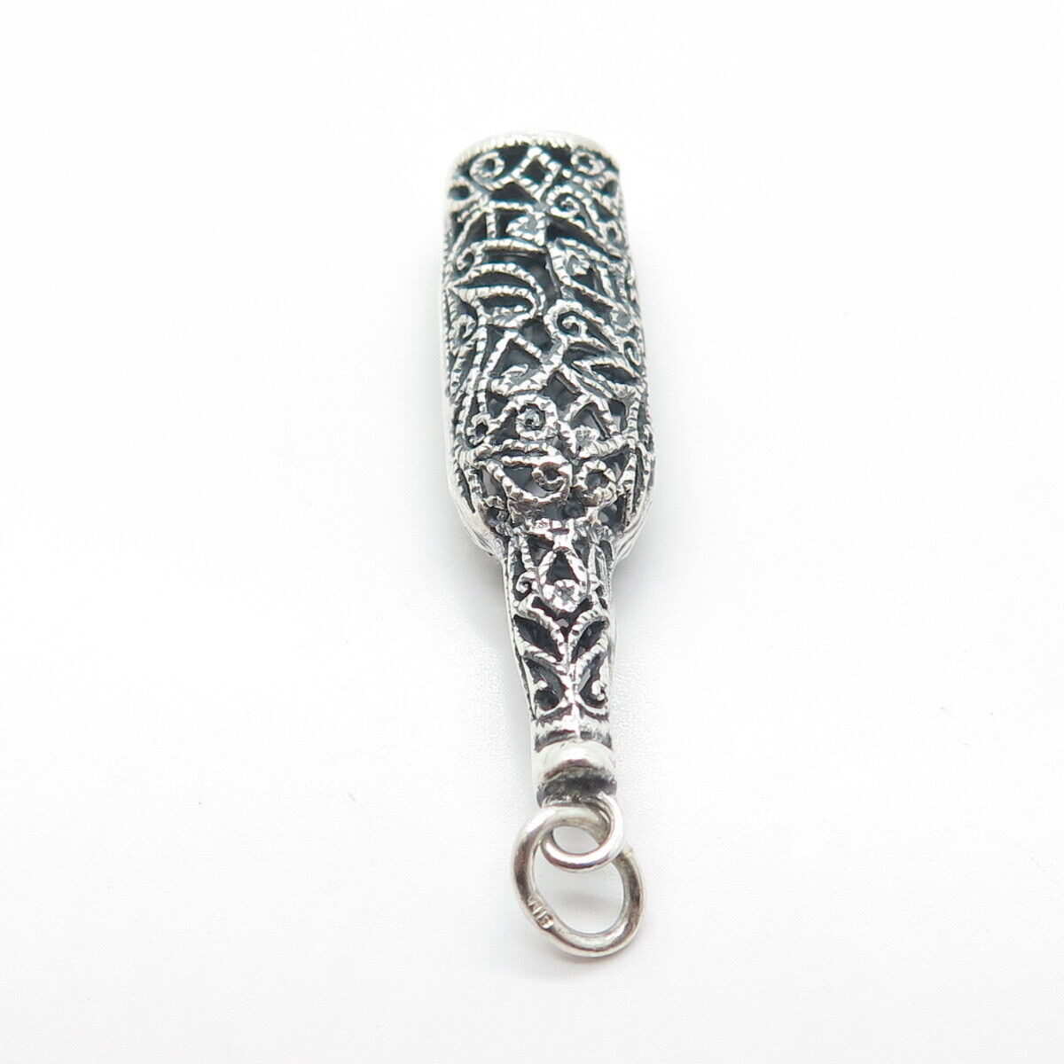 925 Sterling Silver Vintage Bottle Scroll Swirl Hollow Pendant