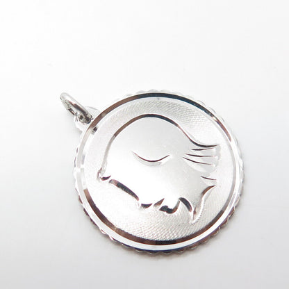 925 Sterling Silver Vintage Girl Face Profile Charm Pendant