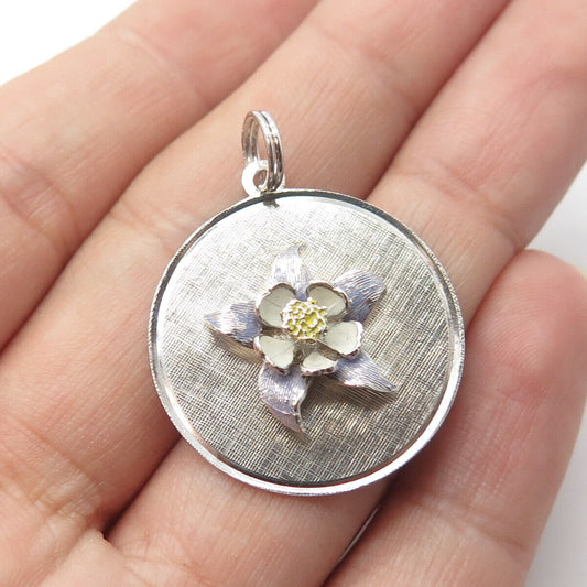 925 Sterling Silver Vintage Colorful Enamel Floral Textured Charm Pendant