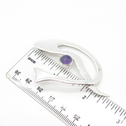 925 Sterling Silver Vintage Mexico Real Cabochon-Cut Shaped Amethyst Eye Pendant