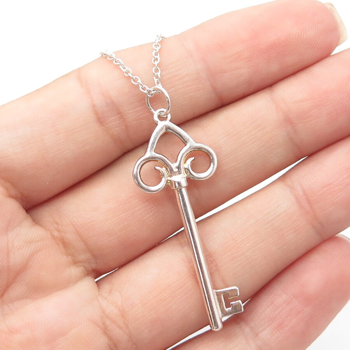 925 Sterling Silver Italy Swirl Retro Key Cable Chain Necklace 16"