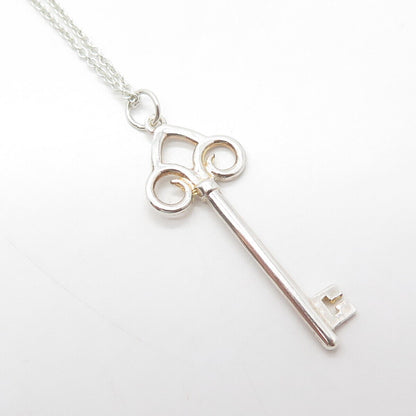 925 Sterling Silver Italy Swirl Retro Key Cable Chain Necklace 16"