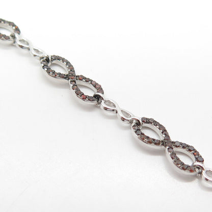 925 Sterling Silver Real Cognac Diamond Infinity Link Bracelet 7.75"