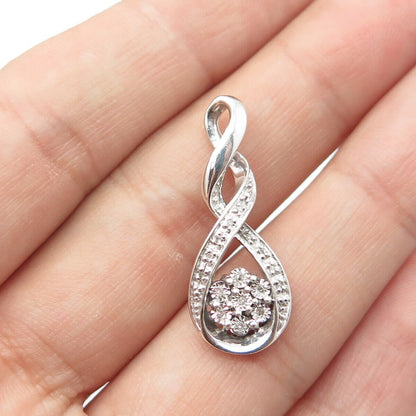 925 Sterling Silver Real White Diamond Twisted Infinity Floral Pendant