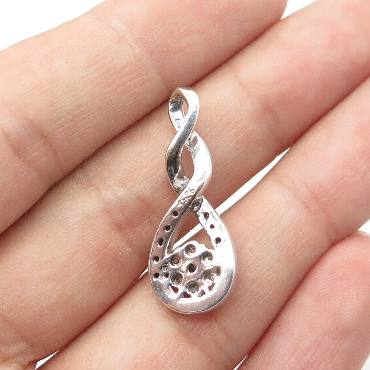 925 Sterling Silver Real White Diamond Twisted Infinity Floral Pendant