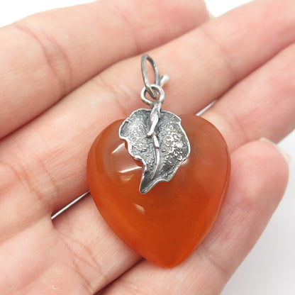 925 Sterling Silver Vintage Bekalite Heart & Leaf Pendant