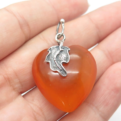 925 Sterling Silver Vintage Bekalite Heart & Leaf Pendant