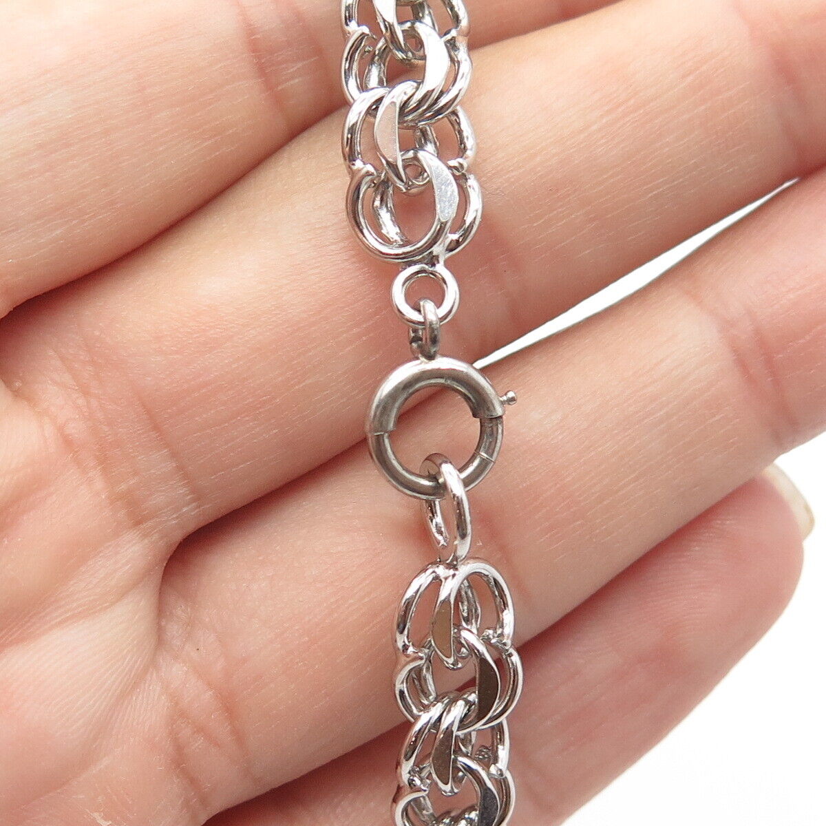 925 Sterling Silver Antique Art Deco Double Rolo Link Bracelet 7.5"