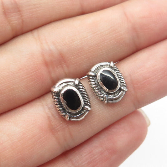 CHAPAL-ZENRAY INC 925 Sterling Silver Vintage Real Black Onyx Gem Drop Earrings