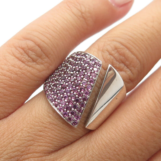 925 Sterling Silver Real Amethyst Gemstone Wide Gap Ring Size 6.25