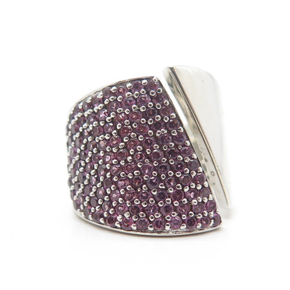 925 Sterling Silver Real Amethyst Gemstone Wide Gap Ring Size 6.25