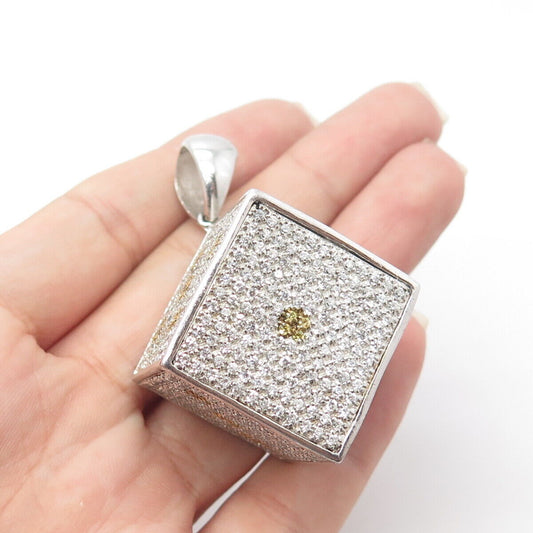 925 Sterling Silver 2-Tone Pave C Z Dice 3D Pendant