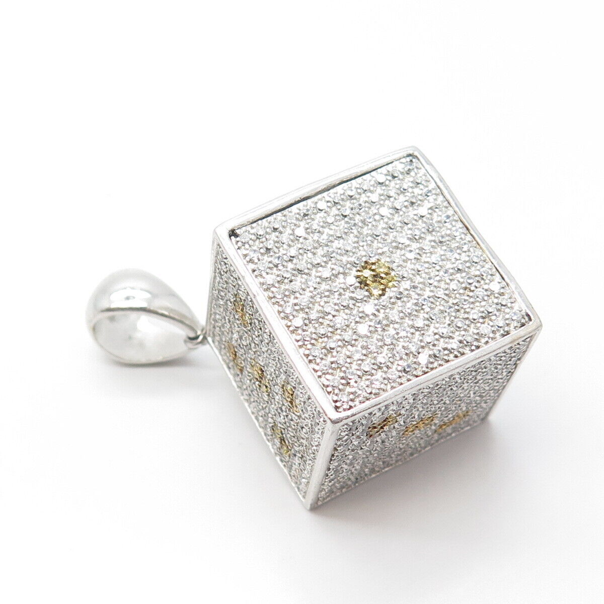 925 Sterling Silver 2-Tone Pave C Z Dice 3D Pendant