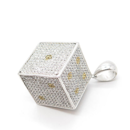 925 Sterling Silver 2-Tone Pave C Z Dice 3D Pendant