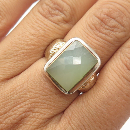 925 Sterling Silver Gold Plated Vintage Real Jade Gemstone Ring Size 7