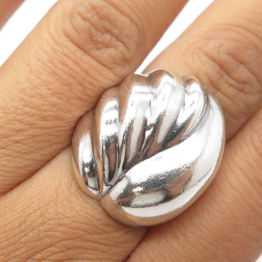 925 Sterling Silver Vintage Mexico Puffy Leaf Floral Statement Ring Size 6