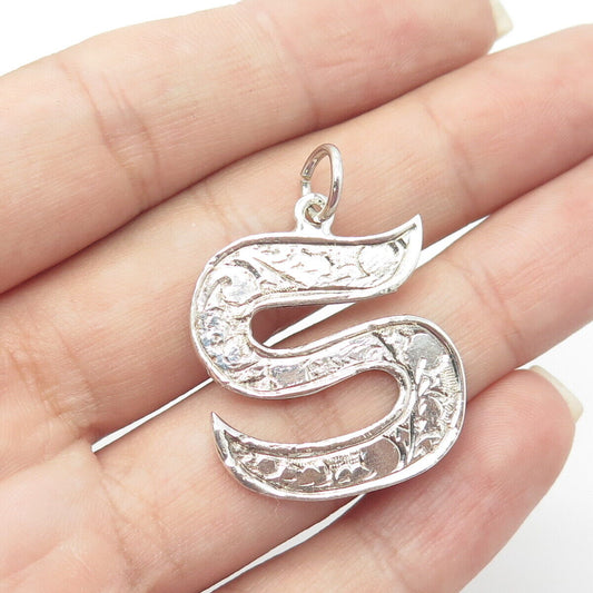 SIAM 925 Sterling Silver Vintage Letter "S" Initial Textured Pendant