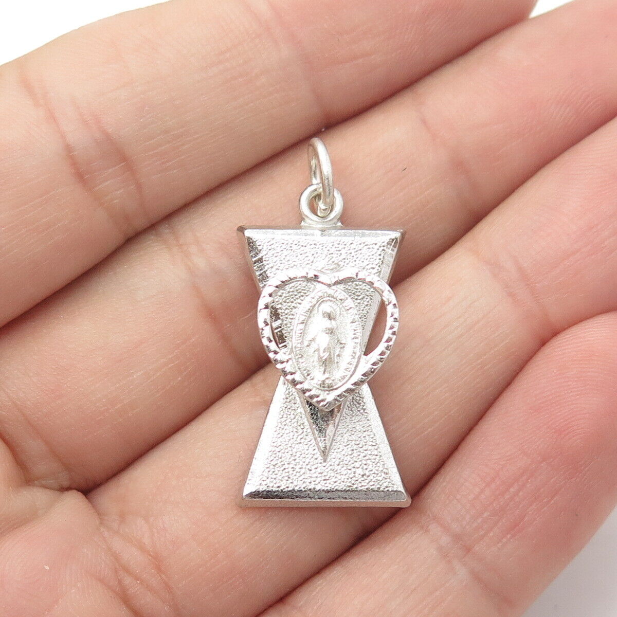 925 Sterling Silver Antique Art Deco St. Mary Miraculous Medal Religious Pendant