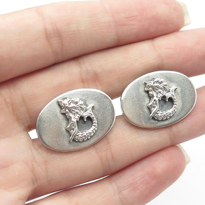 925 Sterling Silver Antique Art Deco Mermaid Cufflinks