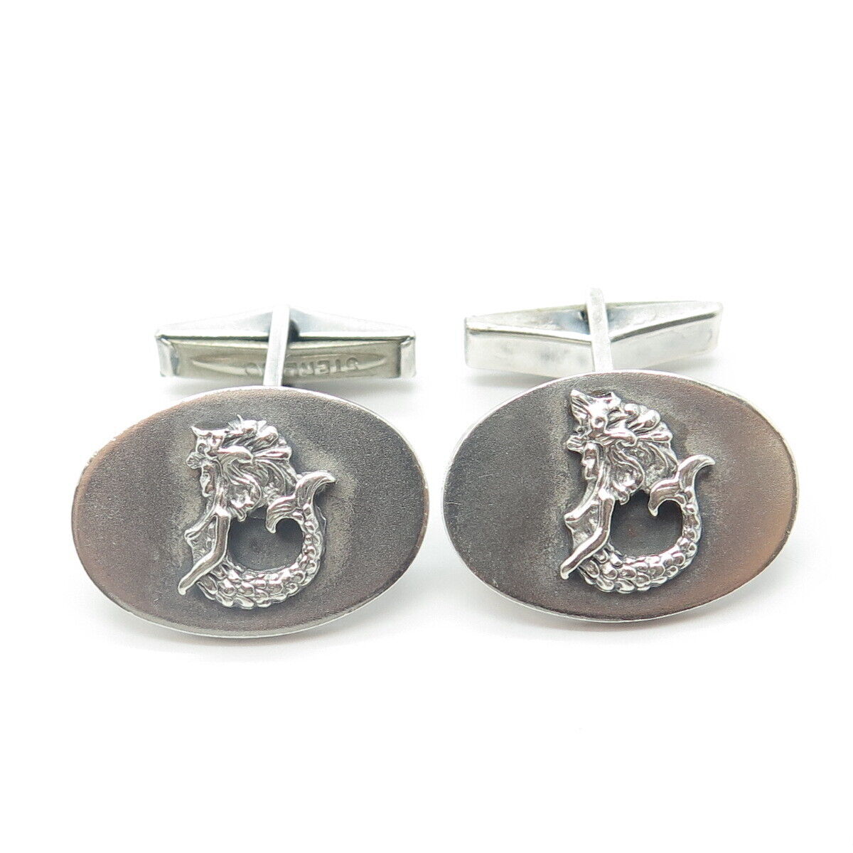 925 Sterling Silver Antique Art Deco Mermaid Cufflinks