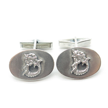 925 Sterling Silver Antique Art Deco Mermaid Cufflinks