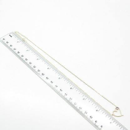 925 Sterling Silver Gold Plated Amethyst Gem Open Heart Cable Chain Necklace 18"