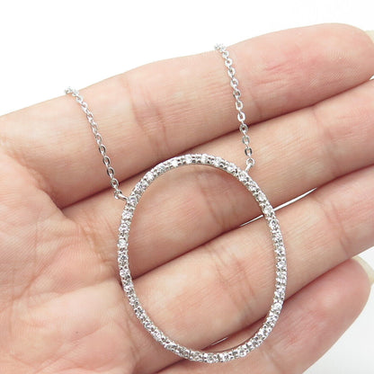 925 Sterling Silver White C Z Hoop Centerpiece Flat Cable Chain Necklace 16"