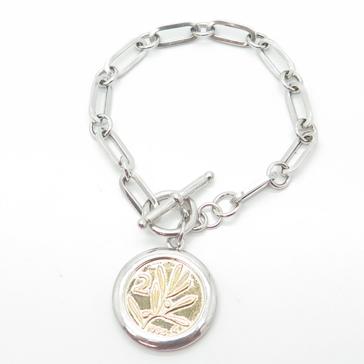 JACMEL JEWELRY INC. 925 Sterling Silver 2-Tone Vintage Mixed Link Bracelet 6.5"