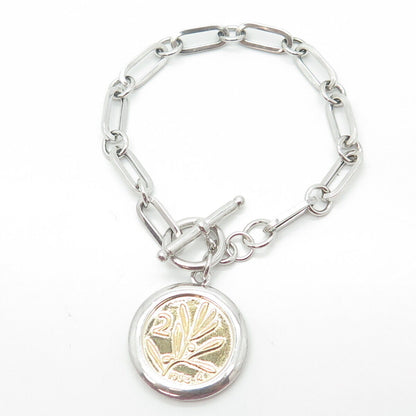 JACMEL JEWELRY INC. 925 Sterling Silver 2-Tone Vintage Mixed Link Bracelet 6.5"