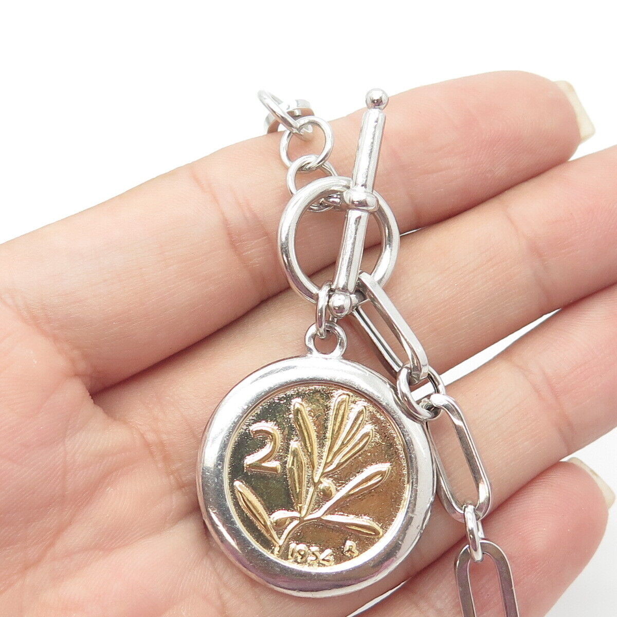 JACMEL JEWELRY INC. 925 Sterling Silver 2-Tone Vintage Mixed Link Bracelet 6.5"