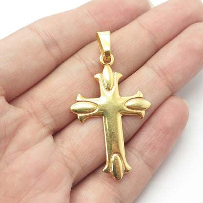 925 Sterling Silver Gold Plated Vintage Cross Textured Religious Pendant