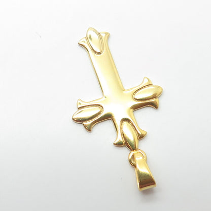 925 Sterling Silver Gold Plated Vintage Cross Textured Religious Pendant