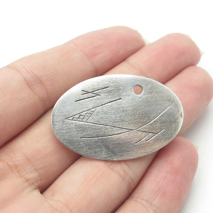 925 Sterling Silver Vintage Engraved Tribal Pin Brooch