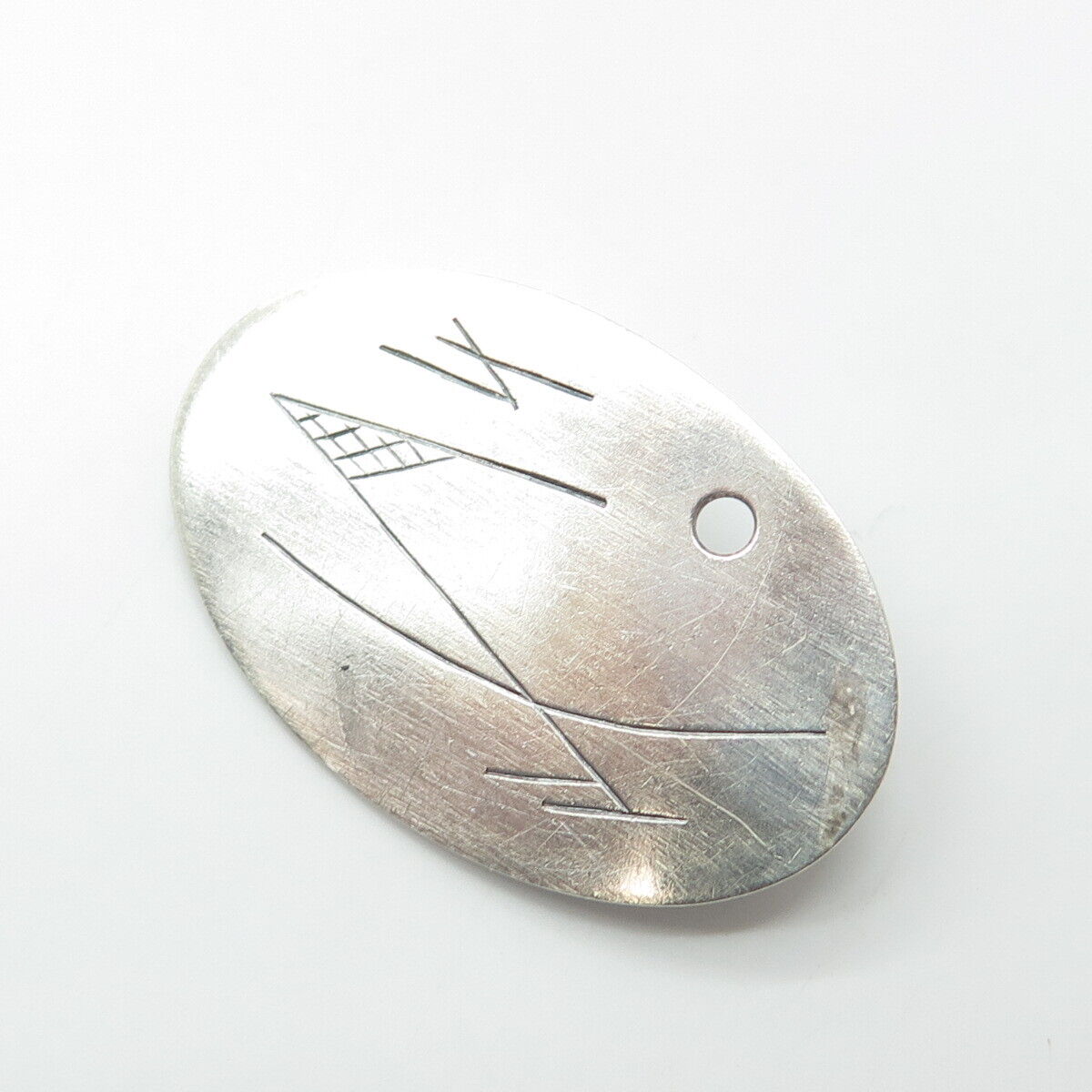 925 Sterling Silver Vintage Engraved Tribal Pin Brooch