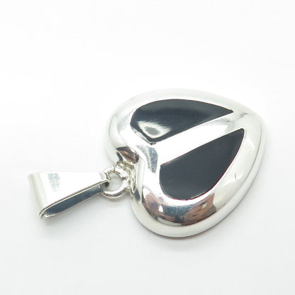 925 Sterling Silver Vintage Mexico Real Black Onyx Gemstone Heart Pendant