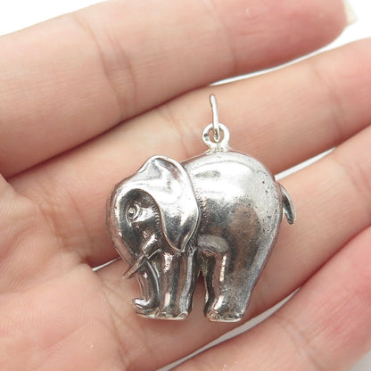 925 Sterling Silver Vintage Elephant for Good Luck 3D Pendant