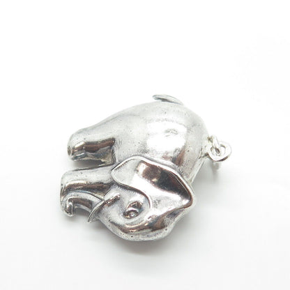 925 Sterling Silver Vintage Elephant for Good Luck 3D Pendant