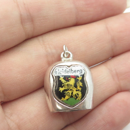 800 Silver Vintage Germany Enamel Heidelberg Ringing Bell Charm Pendant