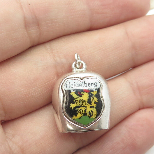 800 Silver Vintage Germany Enamel Heidelberg Ringing Bell Charm Pendant