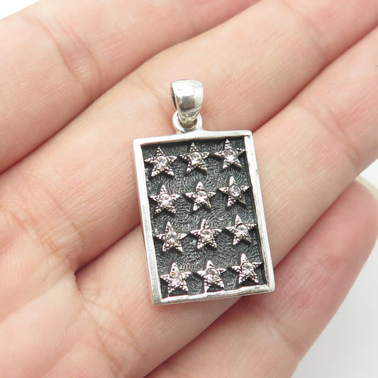 925 Sterling Silver Vintage White C Z Star Board Rectangle Pendant