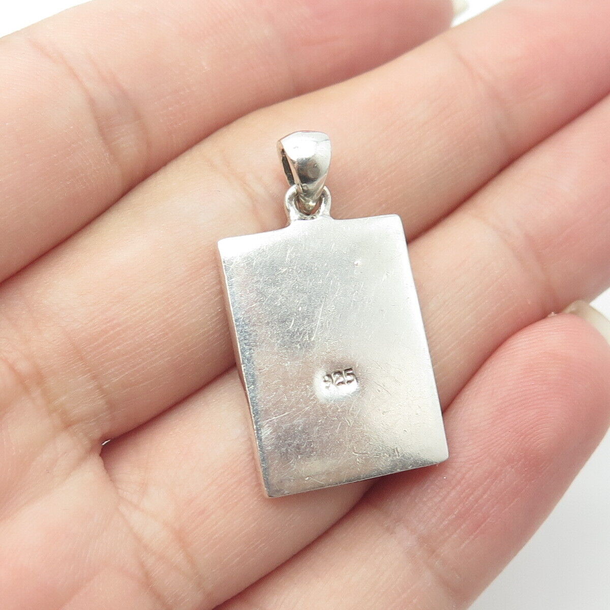 925 Sterling Silver Vintage White C Z Star Board Rectangle Pendant